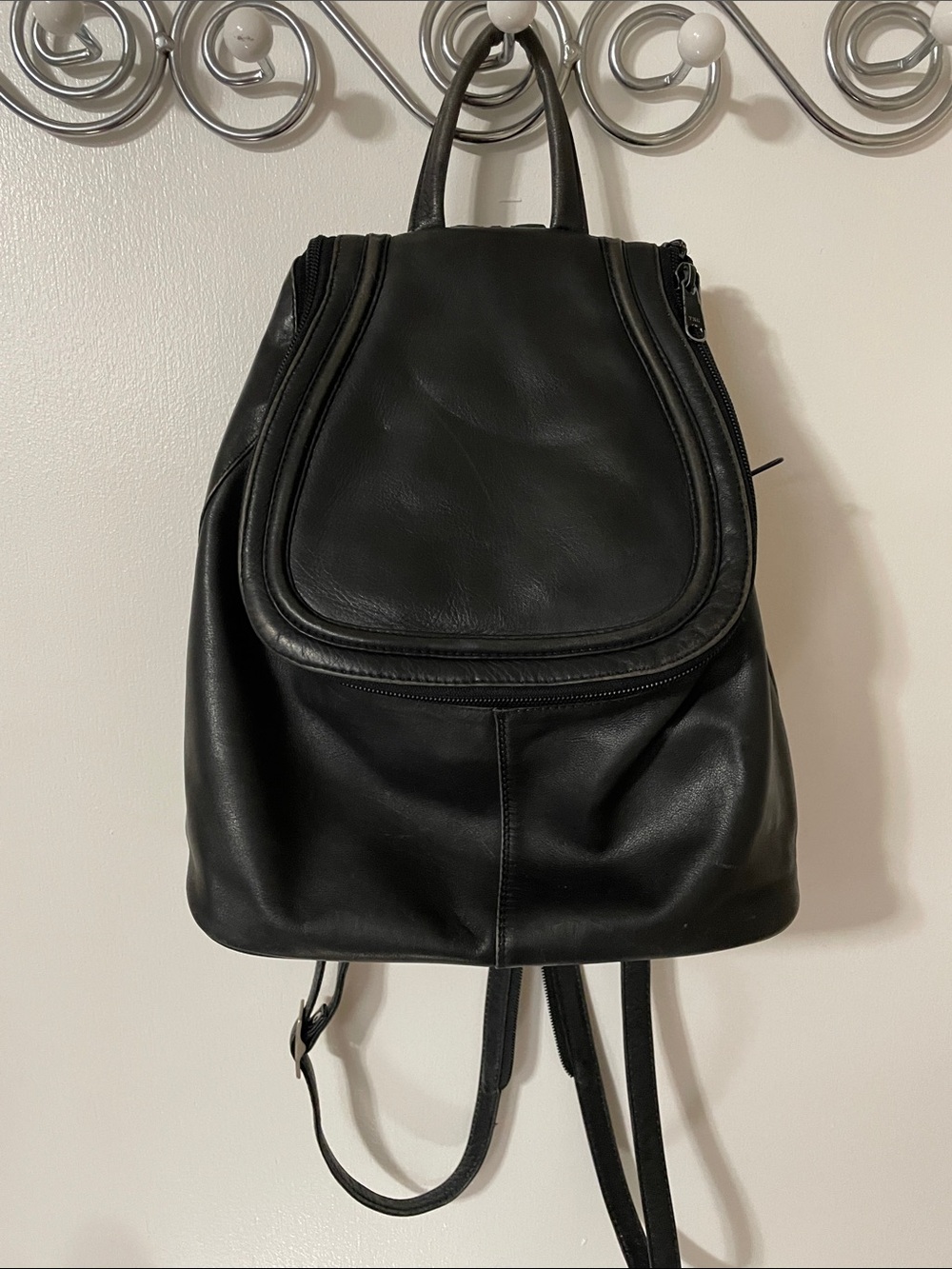Derek Alexander Black Leather Backpack